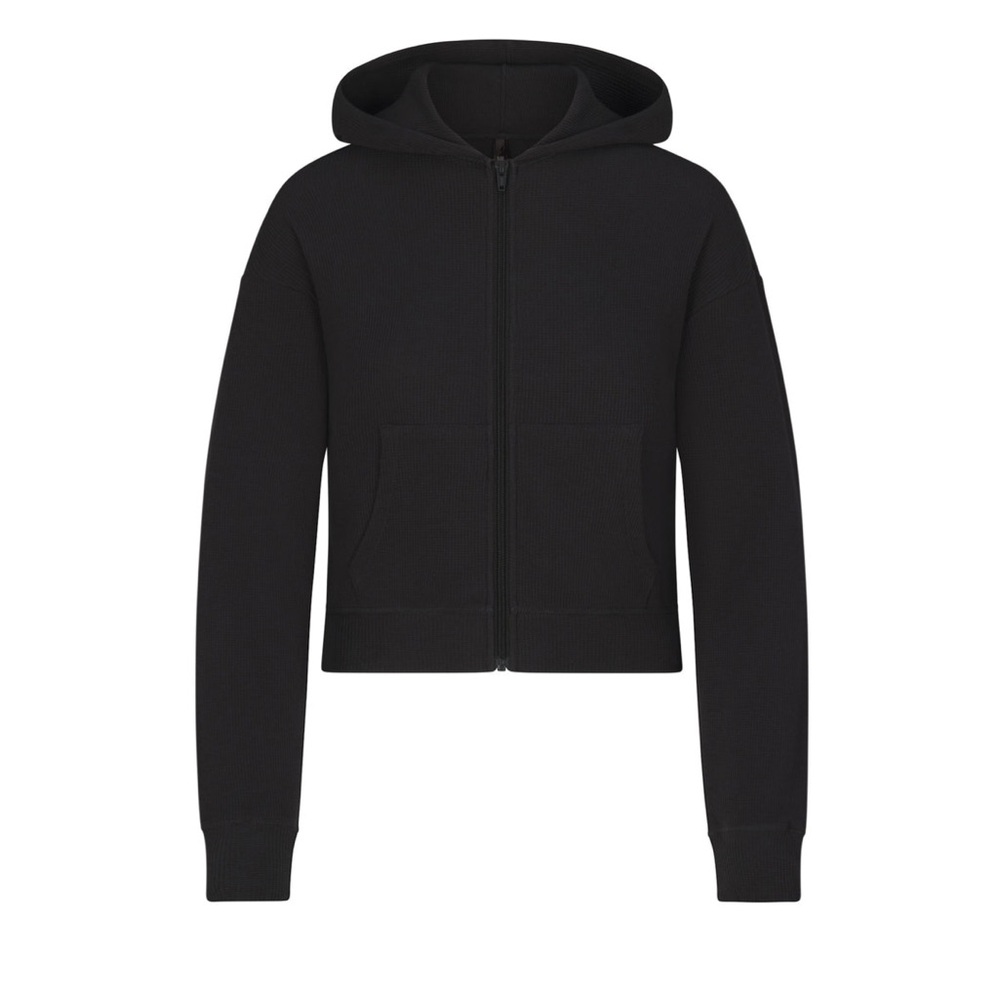 SKIMS WAFFLE ZIP UP HOODIE IN ASH